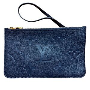 NEW Louis Vuitton Neverfull POCHETTE Navy embossed Monogram Empreinte leather
